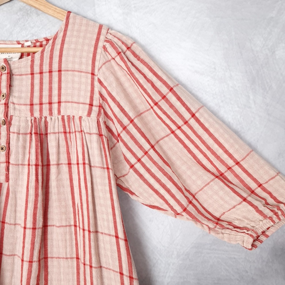 Wares by Ollielia Dress Womens Small Red Plaid 100% Organic Cotton Pockets Boho - Picture 6 of 16
